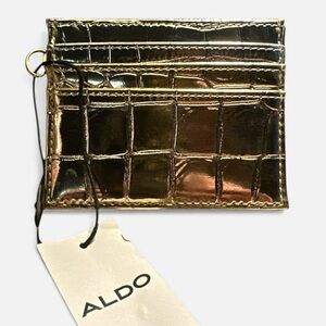 ALDO Croc Embossed Cardholder – Metallic Gold & Silver Card Case NWT